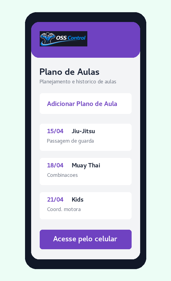 Tela mobile do OSS Control